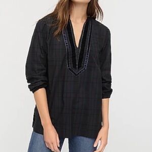 J crew Velvet-trimmed V-neck tunic in Black Watch tartan